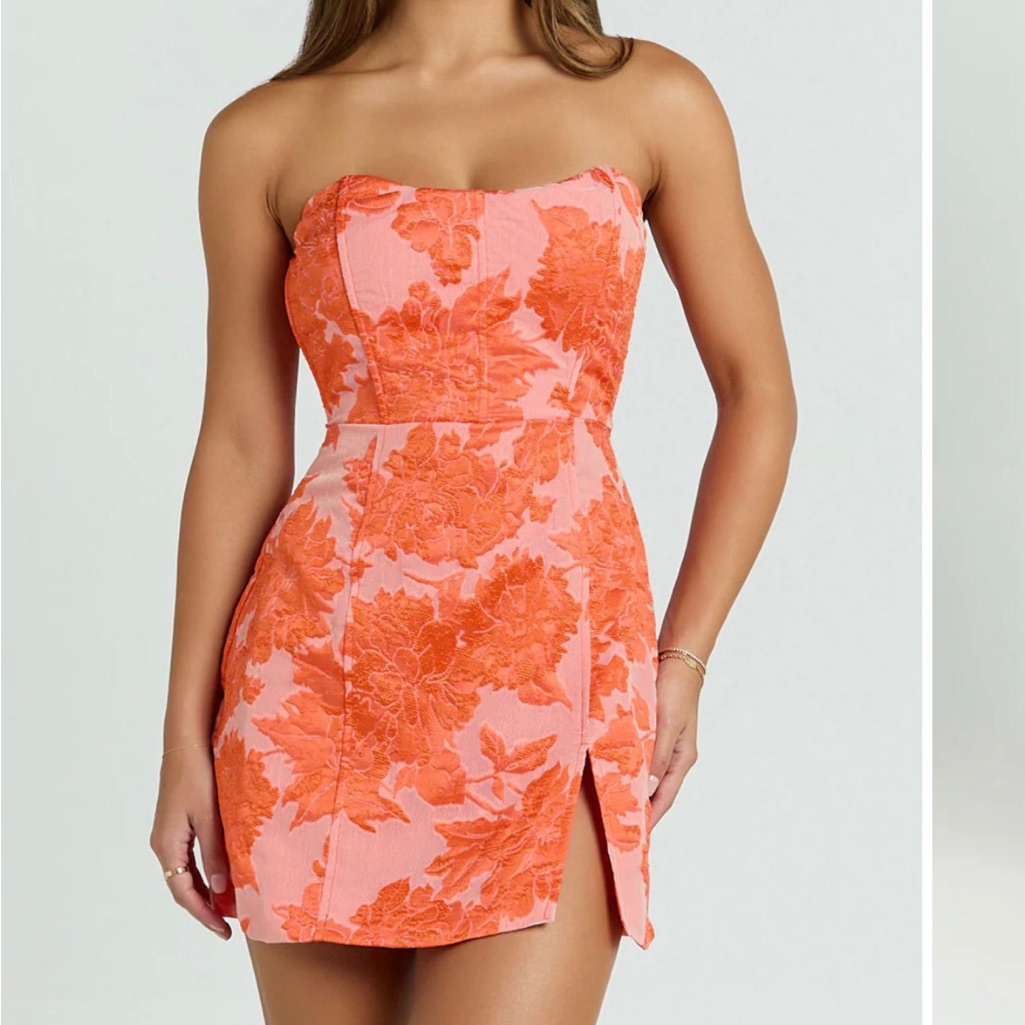 Showpo Strapless Coral Floral Dress